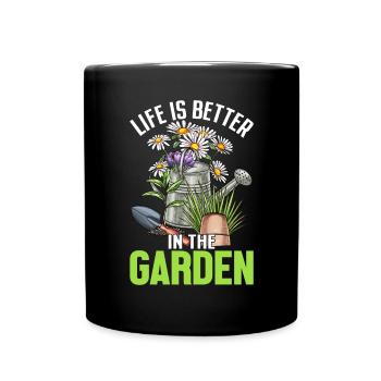 La vie est meilleure dans le jardin Pot tête plante drôle - Mug uni - noir - Devant
