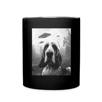 Dog - Alien Selfie Basset Hound UFO - Full Colour Mug - black - Front