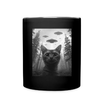 Cat - Alien Selfie Burmilla UFO - Full Colour Mug - black - Front