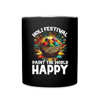 Happy Holi Greetings Hinduism Indian Festival - Full Colour Mug - black - Front