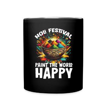 Happy Holi Greetings Hinduism Indian Festival - Full Colour Mug - black - Front