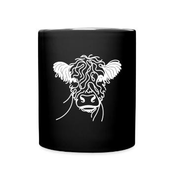 Line Art Dad Mom Cow - Galloway Belted - Full Colour Mug - black - Front