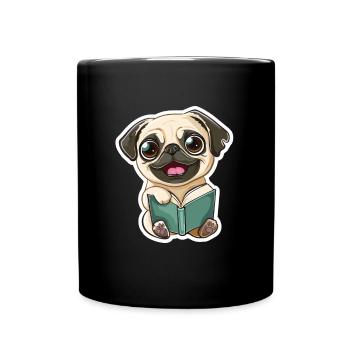 Happy pug reading a book - Full Colour Mug - black - Front