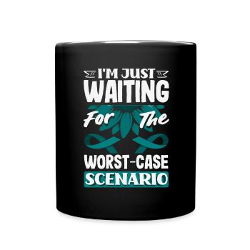 Teal Ribbon PTSD Stress Anxiety Disorder - Full Colour Mug - black - Front