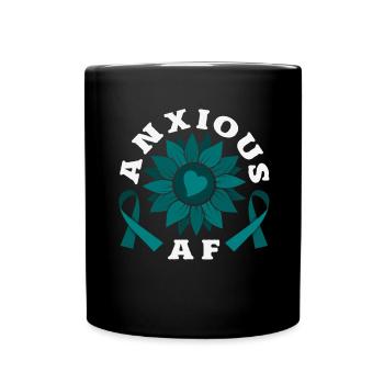 Teal Ribbon PTSD Stress Anxiety Disorder - Full Colour Mug - black - Front