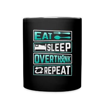 Teal Ribbon PTSD Stress Anxiety Disorder - Full Colour Mug - black - Front