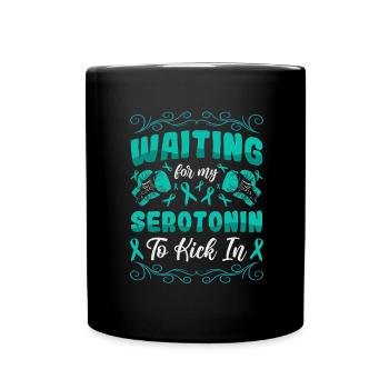 Teal Ribbon PTSD Stress Anxiety Disorder - Full Colour Mug - black - Front