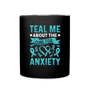 Teal Ribbon PTSD Stress Anxiety Disorder - Full Colour Mug - black - Front