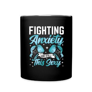 Teal Ribbon PTSD Stress Anxiety Disorder - Full Colour Mug - black - Front