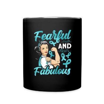 Teal Ribbon PTSD Stress Anxiety Disorder - Full Colour Mug - black - Front