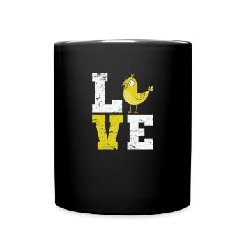Love Schriftzug mit Kanarienvogel - Tasse einfarbig - Schwarz - Vorne