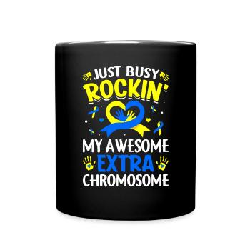 Mein Extra-Chromosomen-Down-Syndrom rocken - Tasse einfarbig - Schwarz - Vorne