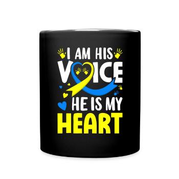 Je suis sa voix, il est mon cœur, ma mère, ma trisomie 21 - Mug uni - noir - Devant
