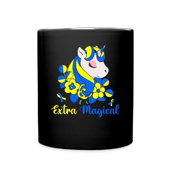 Extra magisches Down-Syndrom-Bewusstsein Blau und - Tasse einfarbig - Schwarz - Vorne