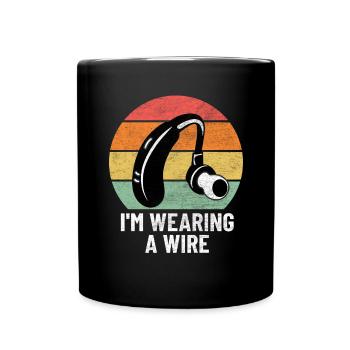 Wearing A Wire Funny Deaf Retro Groovy ASL - Full Colour Mug - black - Front