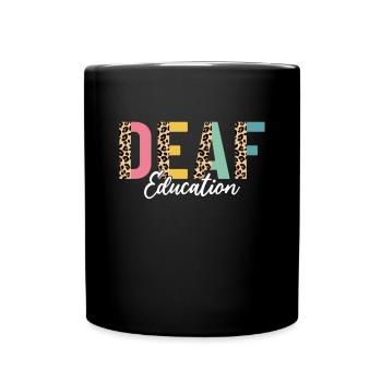 Deaf Education Half Leopard DHH Funny Deaf ASL - Full Colour Mug - black - Front