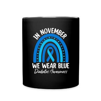 Im November tragen wir Blue Ribbon Rainbow Diabetes - Tasse einfarbig - Schwarz - Vorne