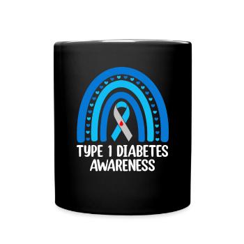 Typ-1-Diabetes-Bewusstsein Blaues Band Regenbogen T1D - Tasse einfarbig - Schwarz - Vorne