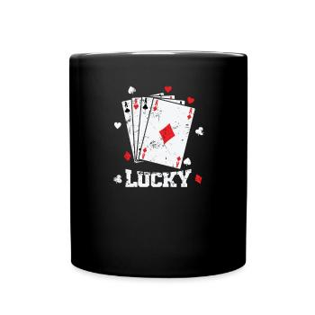 Jeu de cartes porte-bonheur Skat Poker - Mug uni - noir - Devant