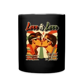 Love Is Love - Retro Gay Men Kiss LGBTQ 80s - Full Colour Mug - black - Front