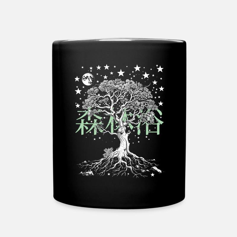 Shinrin Yoku Japanese Art Nature Forest - Full Colour Mug - black