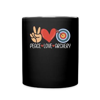 Peace Love Archery Hunting Compound Bow Funny - Full Colour Mug - black - Front