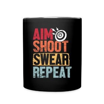Aim Shoot Swear Repeat Archery Retro Groovy Bow - Full Colour Mug - black - Front