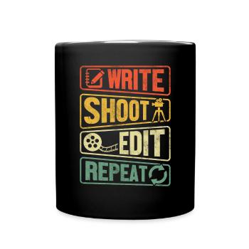 Write Shoot Edit Repeat Retro Filmmaker - Full Colour Mug - black - Front