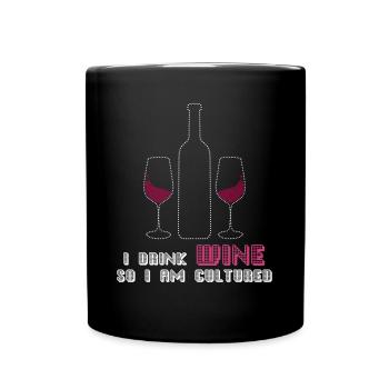 Vino Wine Drinker Wine Glass - Full Colour Mug - black - Front