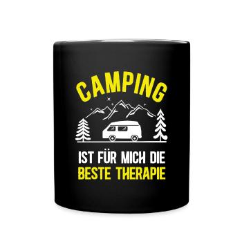 Camping Spruch Campen Zelten Wohnwagen Wohnmobil - Tasse einfarbig - Schwarz - Vorne