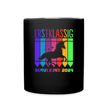 Erstklassig Einhorn ABC Schulkind 2024 - Tasse einfarbig - Schwarz - Vorne