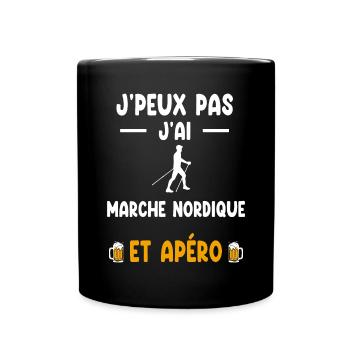 marcheur je peux pas j'ai marche nordique apéro - Mug uni - noir - Devant