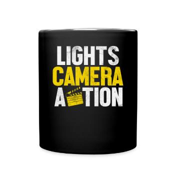 Lights Camera Action Funny Filmmaker Director - Full Colour Mug - black - Front