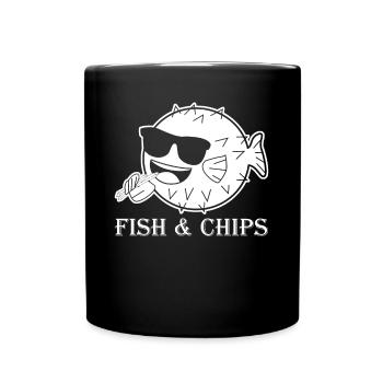 Puffer Fish and Chips avec frites - Mug uni - noir - Devant