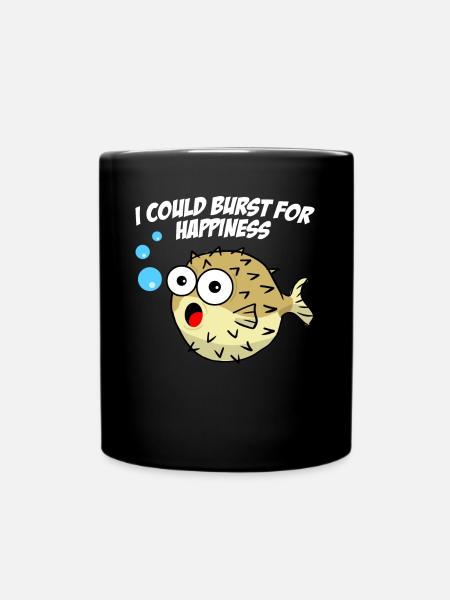 Happy Puffer Fish - Full Colour Mug - black