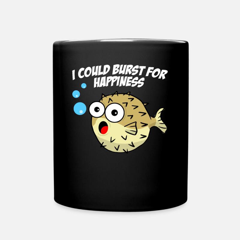 Happy Puffer Fish - Full Colour Mug - black