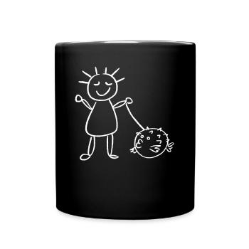 Poisson-globe et fille au poisson-globe - Mug uni - noir - Devant