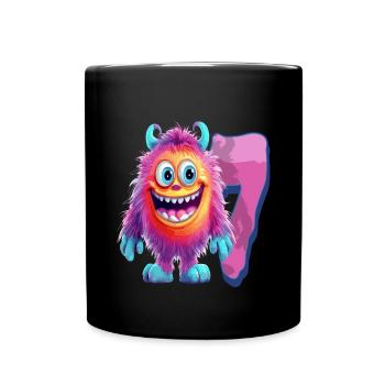 Monster Design for Kids – Seven Years - Full Colour Mug - black - Front