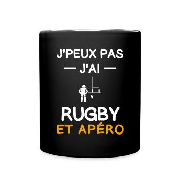 I can't I have rugby aperitif rugby player - Full Colour Mug - black - Front