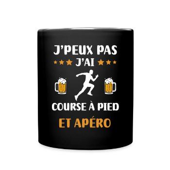 je peux pas j'ai course à pied apéro humour cadeau - Mug uni - noir - Devant