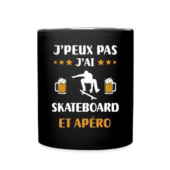je peux pas j'ai skateboard apéro humour cadeau - Mug uni - noir - Devant