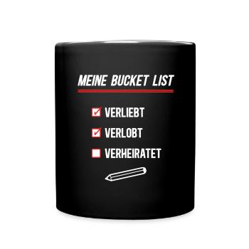 Verliebt Verlobt Verheiratet Hochzeit Ehe Antrag - Tasse einfarbig - Schwarz - Vorne