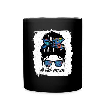 T1D Mom Blue and Gray Ribbon Messy Bun Juvenile - Full Colour Mug - black - Front