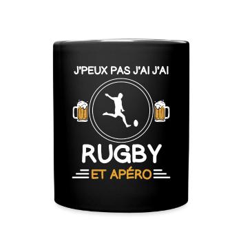 I can't I have rugby aperitif rugby player - Full Colour Mug - black - Front
