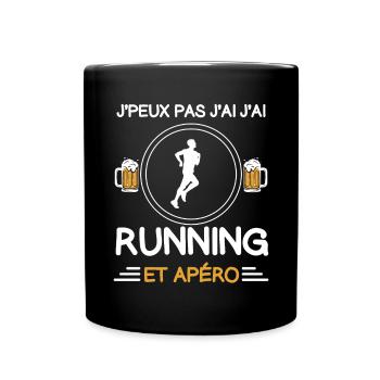 je peux pas j'ai running apéro coureur - Mug uni - noir - Devant