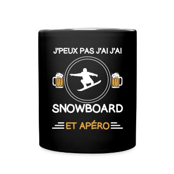 je peux pas j'ai snowboard apéro snowboardeur - Mug uni - noir - Devant