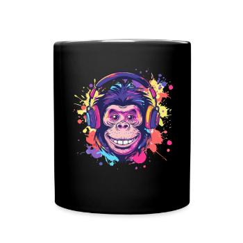 Singe Avec Casque Décoration Femme Cadeau Homme - Mug uni - noir - Devant
