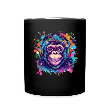 Monkey With Headphones Women's Decoration Men's Gift - Full Colour Mug - black - Front