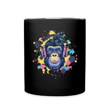 Singe Avec Casque Décoration Femme Cadeau Homme - Mug uni - noir - Devant