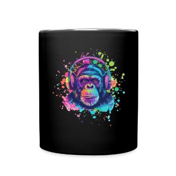 Singe Avec Casque Décoration Femme Cadeau Homme - Mug uni - noir - Devant